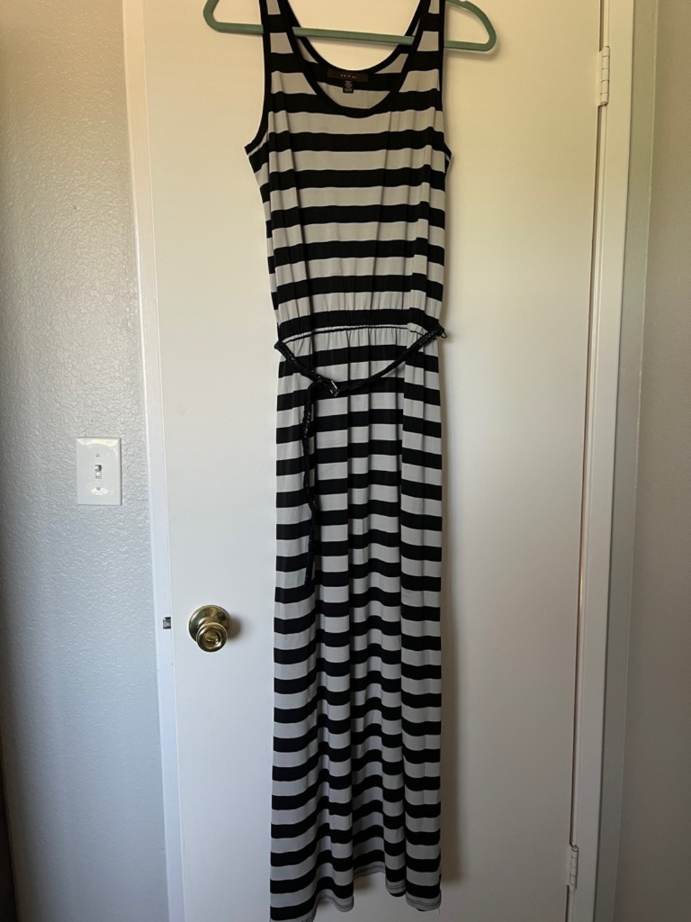 Fever Black and Grey Striped Sleeveless Maxi Dress